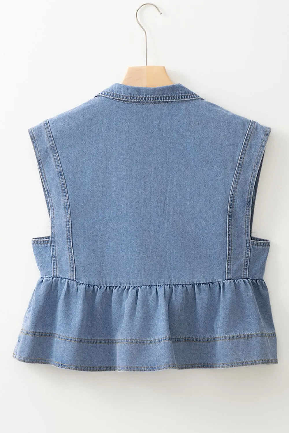 Lapel Collar Peplum Denim Top