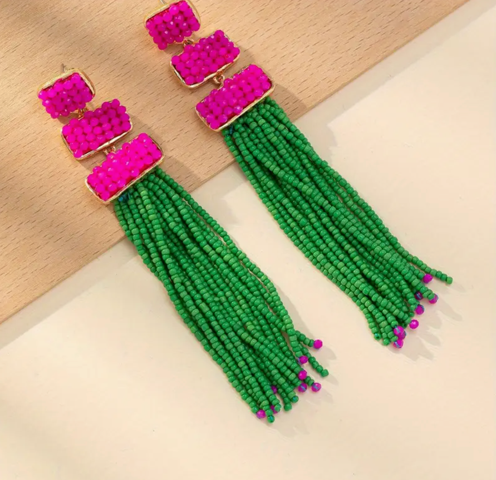 Pink and Green Earrings