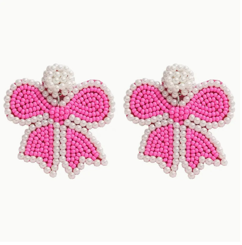 Mia Pink and White Bow Earrings