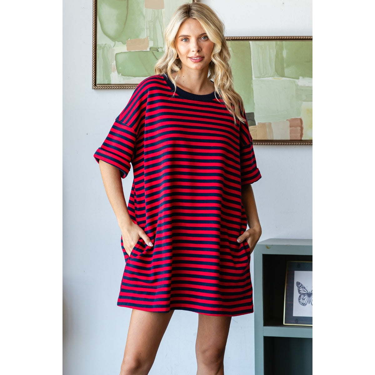 Striped Easy Breezy Dress- Red/Navy