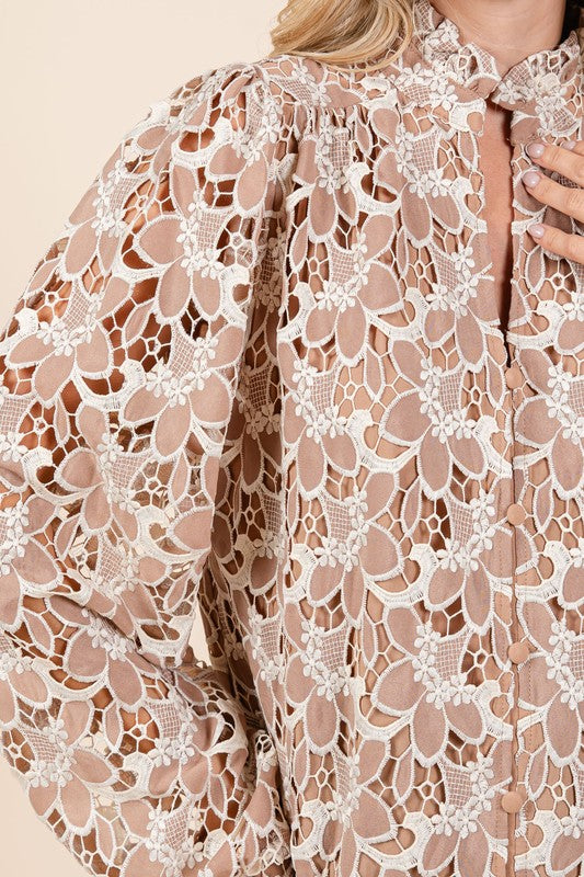 Blossom Lace Button-Up Blouse