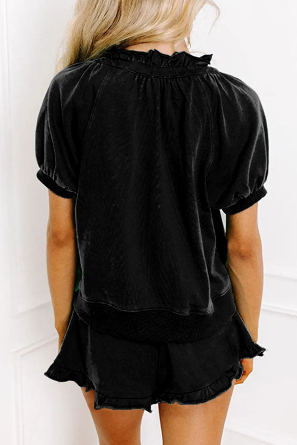 Frill Zip Front Puff Sleeve Top and Skort Set