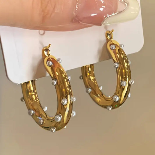 Geometric Circle Imitation Pearl Earrings