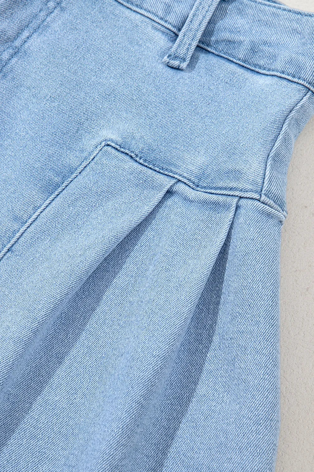 Pleated Patchwork Panel Lightweight Denim Shorts