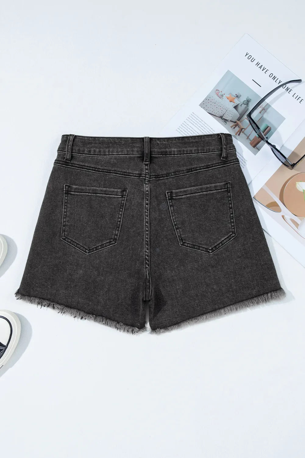 Raw Hem High Waist Denim Shorts