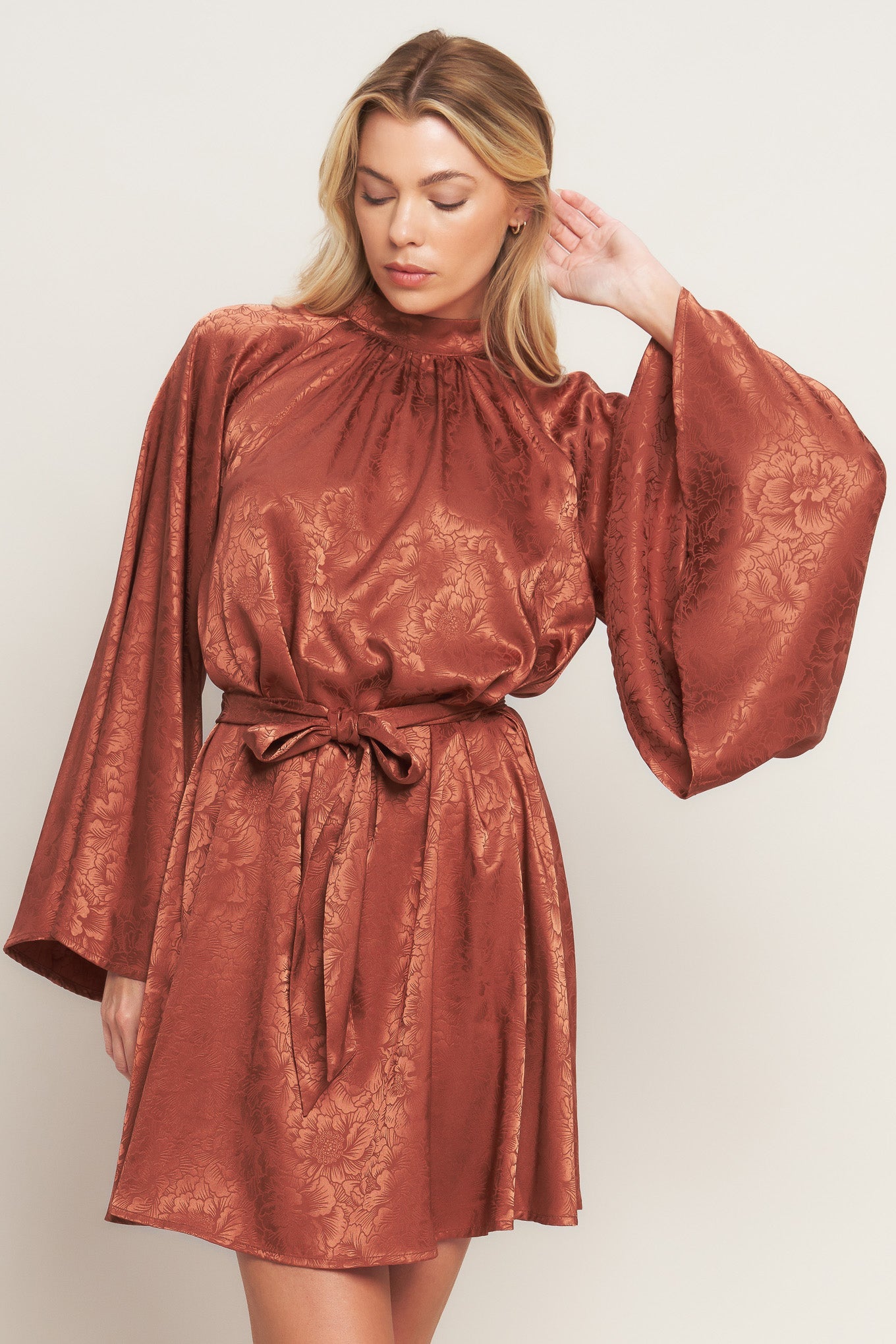BY ANY MEANS WOVEN SATIN MINI DRESS