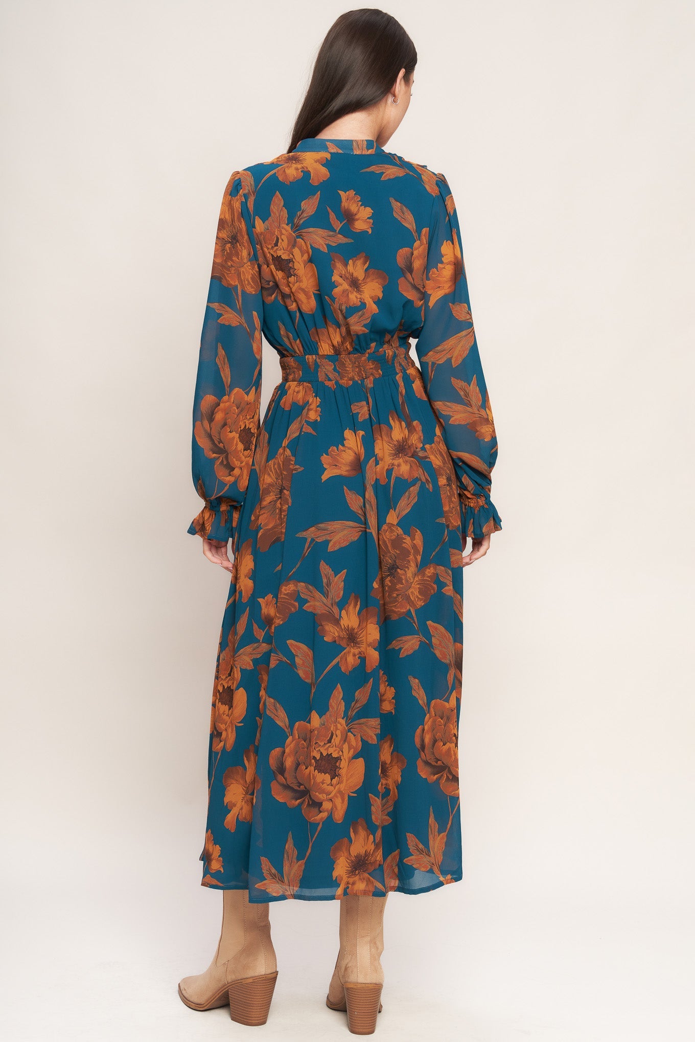 BURNISHED BOTANICA WOVEN MIDI DRESS