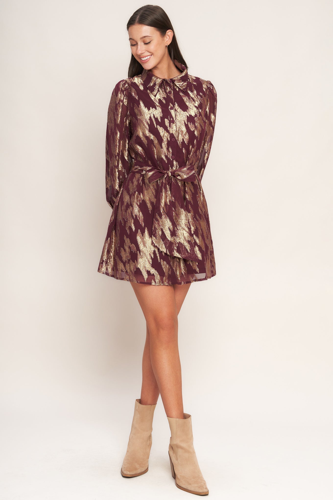 METALLIC MUSE WOVEN MINI DRESS