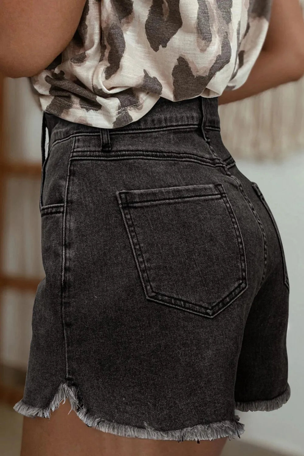 Raw Hem High Waist Denim Shorts