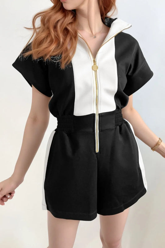 Half Zip Short Sleeve Romper