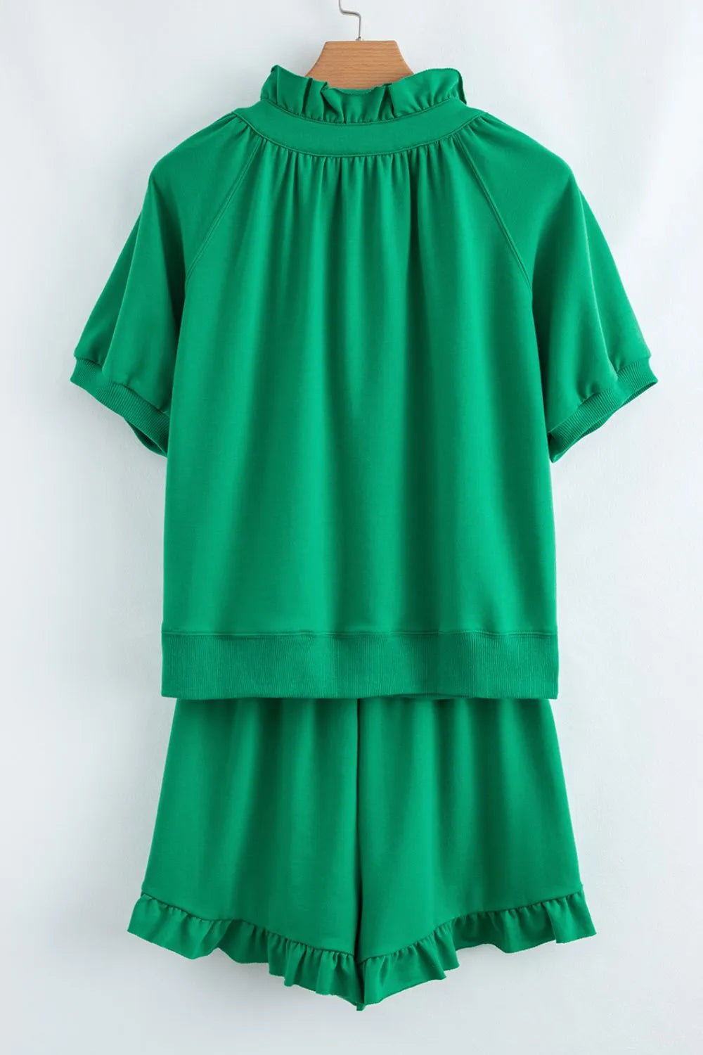 Frill Zip Front Puff Sleeve Top and Skort Set